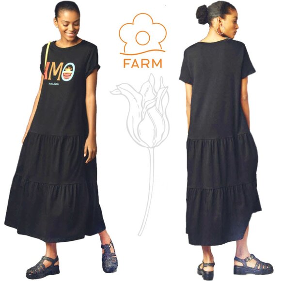Farm Rio Short-Sleeve Tiered T-Shirt Midi Dress NWOT - Picture 1 of 8